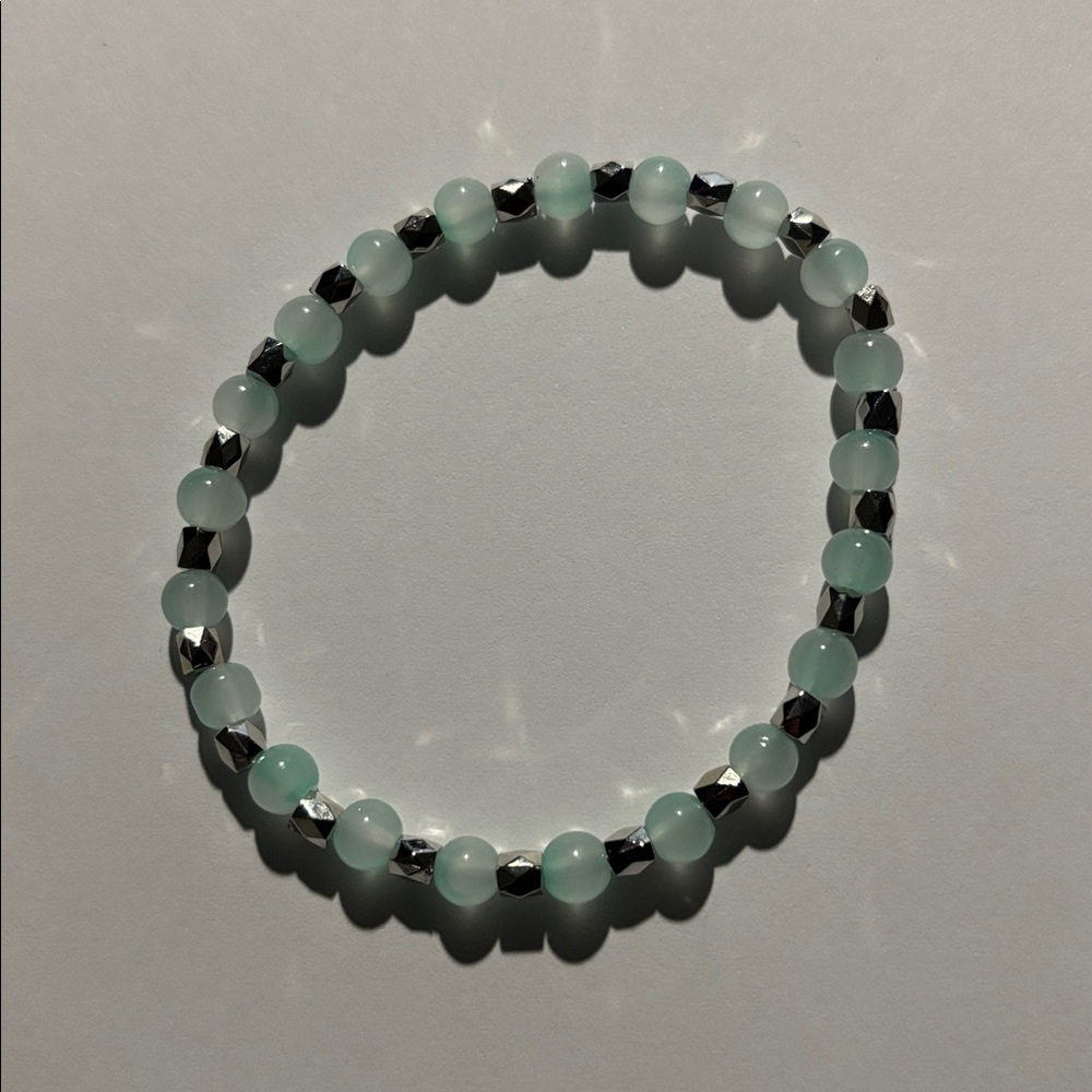 Silver and Light Teal Beaded Bracelet